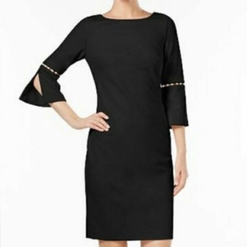 Calvin Klein Classic Little Black Dress with Pearl Detailing